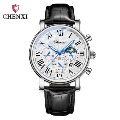 CHENXI Reloj Hombre Números Romanos Multifuncional Reloj Pulsera Hombre Cuero Relojes Foto 1 de 4