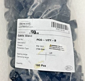 *Lote de 10* glándulas de cable de plástico Mencom PCG-1/2Y-B negras IP68-5bar - Imagen 1 de 1