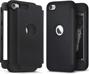 For iPod Touch 5th 6th & 7th Gen - Black Hard Hybrid Nonslip Armor Impact Case - Picture 1 of 7