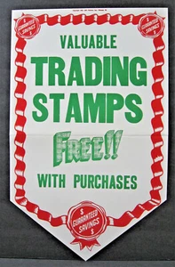 Vintage Valuable Trading Stamps Free Paper Store Window Sign Old Store Stock - Foto 1 di 1