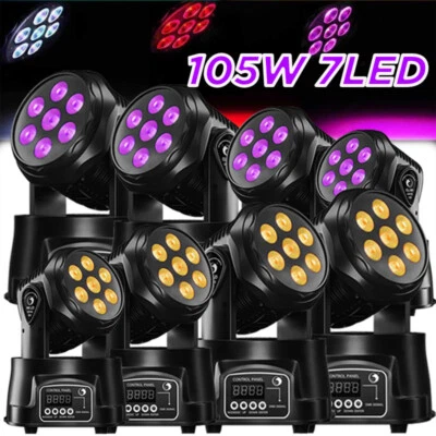 105W Moving Head Stage Lighting RGBW Wash 7LED DMX Mini Light DJ Disco Party - Image 1 of 4