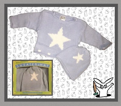 Jack Rabbit Creations 0-6 Month Baby Boy Blue W/Star Sweater And Beanie Hat Set - Image 1 of 4