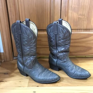 Vintage Mens Mason Gray Leather Pull On Cowboy Boots Preowned Size 9 USA - Picture 1 of 9
