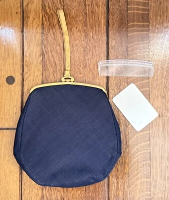 Bolso de Noche Rosenfeld Vintage Cartera Azul Satinado Dorado Malla Muñequera Espejo Peine Usado en Excelente Condición Foto 1 de 4
