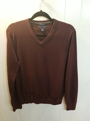 Lands End Hombre Med.  Suéter ligero ciruela púrpura cuello en V 100 % algodón Supima Foto 1 de 4