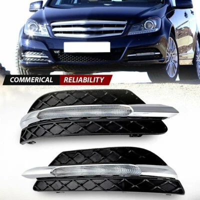 2X LED DRL Fog Light Lamp Cover For 2011-2013 Mercedes Benz C-Class W204 C300 - Image 1 of 4