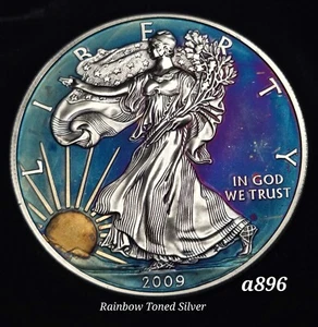 2009 Silver American Eagle Coin Colorful Rainbow Toning #a896 - Picture 1 of 8
