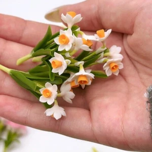 5 bundles Miniature Daffodil White-Orange, Miniature fairy garden Dollhouse 1:12 - Picture 1 of 3