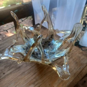 Vintage Lavorato A Mano Italian Yellow Gold Abstract Art Glass Bowl - Picture 1 of 7