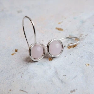Rose Quartz Sterling Silver Earrings Handmade Drop Earrings Gift Wrapped - Picture 1 of 4