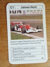 JAMES HUNT WORLD MOTOR RACING CHAMPION CARD ACE SPORTING ACES MINT 1977-78