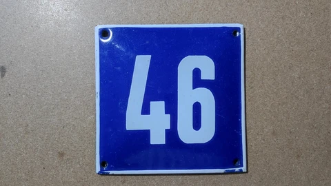 Vintage Enamel Sign Number 46 Blue House Door Street Plate Metal Porcelain Tin Cover