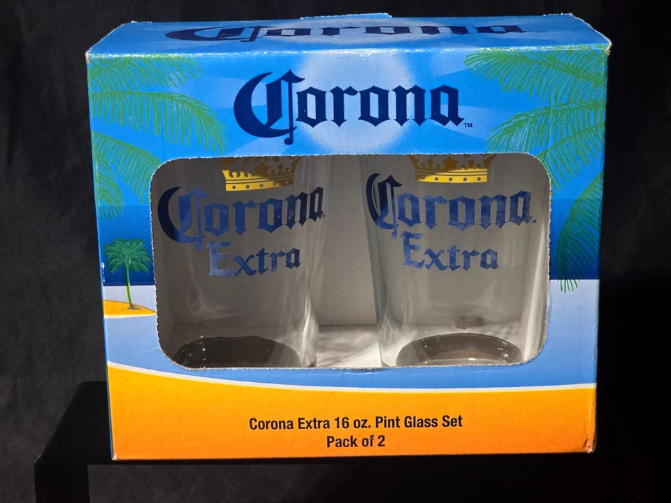 CORONA EXTRA 16 унций пинта пива стекла - новый в оригинальной коробке - пара из 2 США - Изображение 1 из 4