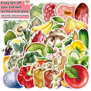 50pcs Waterproof Vinyl Stickers Fruits Vegetables Luggage Phone Laptop Window - Picture 1 of 11