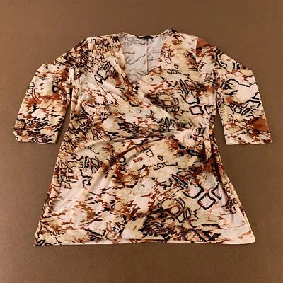 Blusa pulóver Milano para mujer mediana con estampado marrón manga 3/4 recogida cuello en V Foto 1 de 4