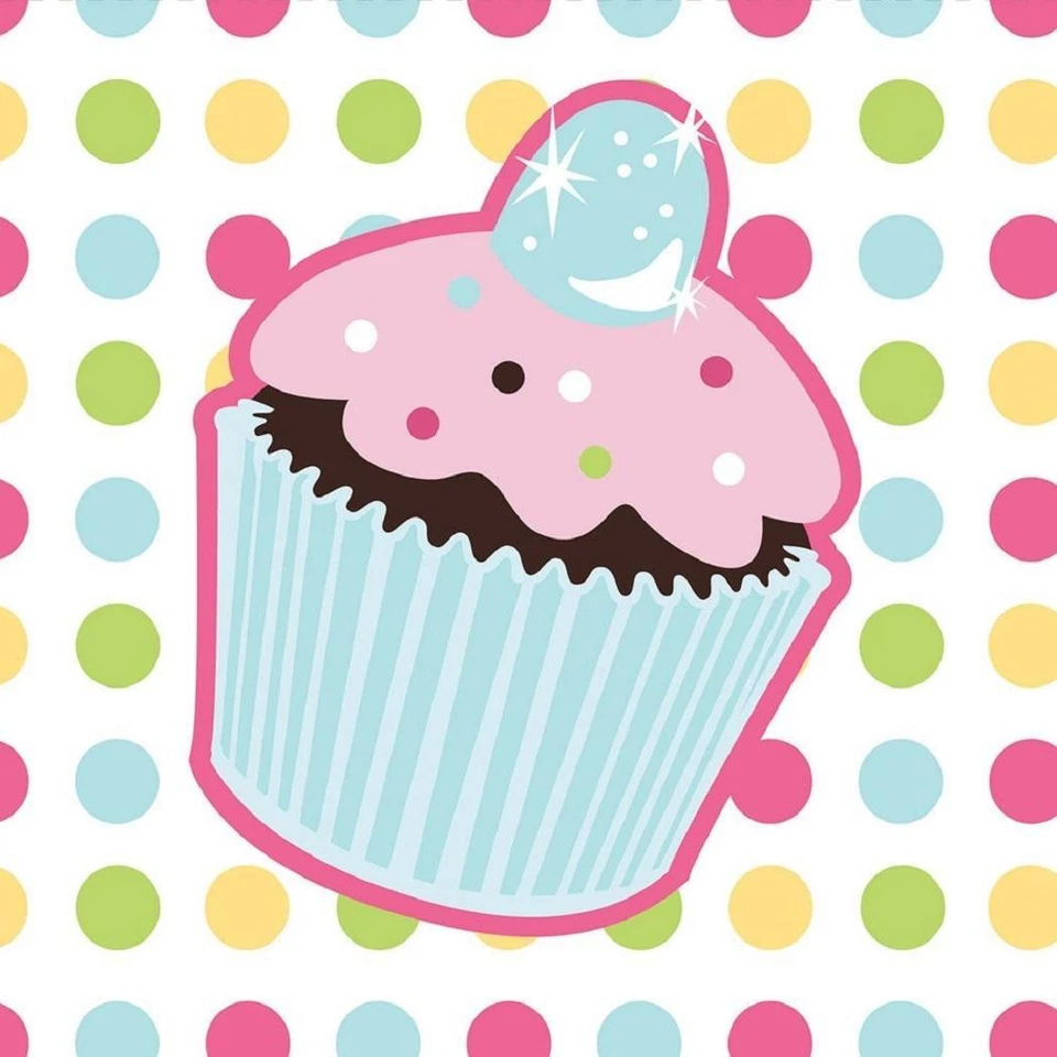 Sweet Treat Cupcake Dessert Polka Dot Birthday Party Paper Beverage Napkins - Image 1 of 1
