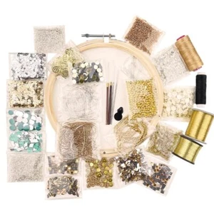 Aari Work Materials Kit Combo Pack Set of Gold Frame Color Beads Zari Zardosi - Picture 1 of 4