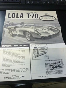 vintage Aurora 1964 Lola T-70 model kit INSTRUCTIONS only #671 - Picture 1 of 2
