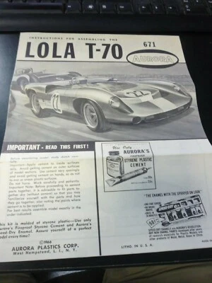 vintage Aurora 1964 Lola T-70 model kit INSTRUCTIONS only #671 - Image 1 of 2