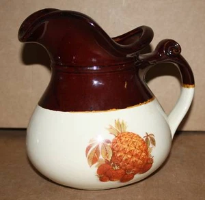 VINTAGE McCOY POTTERY  PITCHER FRUIT DESIGN BROWN/CREAM - Picture 1 of 10