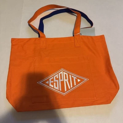 Auténtico Bolso de Mano ESPRIT Estilo Años 90 Naranja y Azul Lona Logo Nuevo con Etiquetas Foto 1 de 4