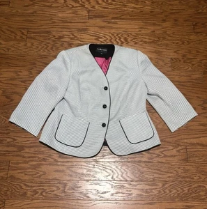 Sag Harbor Women's White & Black Checkered 3 Button Pink Lined Blazer, Size 14W - Picture 1 of 5