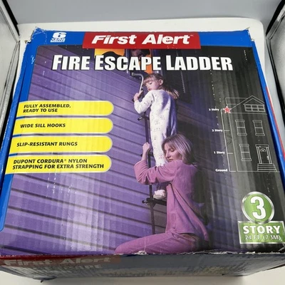 First Alert Three-Story Portable Fire Escape Ladder, 24 Feet, EL53W-2 , Grey - Image 1 of 4