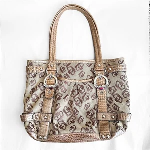 Kathy Van Zeeland Crown Print Canvas Studded Y2K Purse Shoulder/Hand Bag Beige - Bild 1 von 19