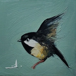 BLUE TIT OIL PAINTING VIVEK MANDALIA IMPRESSIONISM 8X8 COLLECTIBLE ORIGINAL - Picture 1 of 6