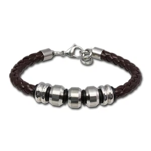 SilberDream Lederarmband Edelstahl Beads braun Leder Armband LAP006B - Bild 1 von 7