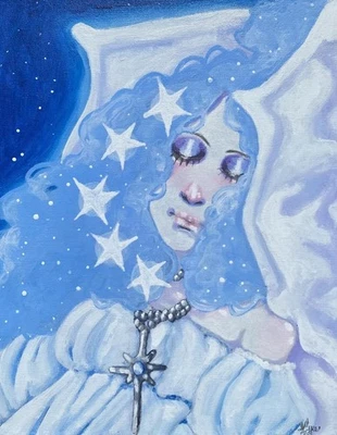Pintura de fantasía niña durmiente celestial en tablero de lienzo 11x14 Foto 1 de 4