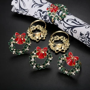6X Christmas Wreath Napkin Rings Towel Buckles Festival Party Table Dinner Decor - Picture 1 of 12