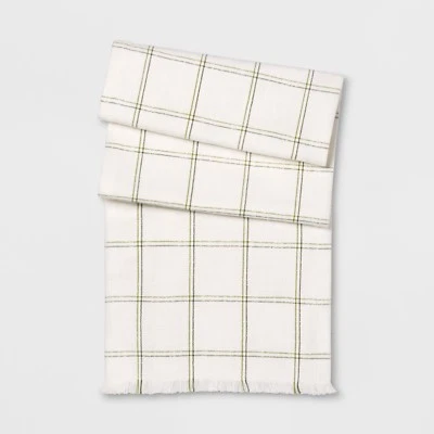 Threshold Green Grid Table Runner - 60.0 inches (L) x 16.0 inches (W) - Image 1 of 3