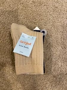 3 Pair Cat & Jack Girls Crew Socks Size 5 1/2 - 8 1/2 Small Tan Blue Black NWT - Picture 1 of 1