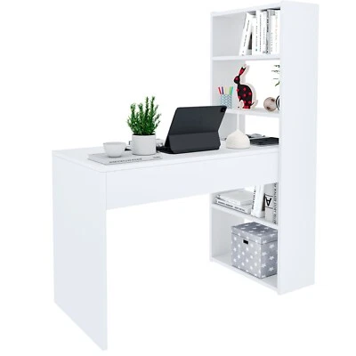 EGLEMTEK Scrivania con libreria reversibile salvaspazio scrittoio scaffali bianco