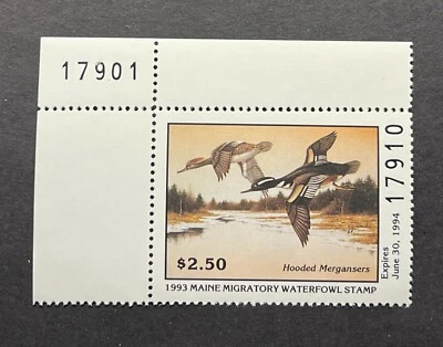 WTDstamps - 1993 MAINE Plate# - LotP - State Duck Stamp - Mint OG NH - Image 1 of 2