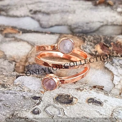 Piedras preciosas de cuarzo rosa cobre puro 1 pieza ajustable anti depresión, anillo de alivio Foto 1 de 4