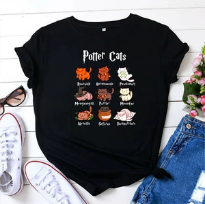 T-shirt POTTER CATS, divertente maglietta gattino, regalo di compleanno unisex adulto bambini maglietta top - Foto 1 di 10