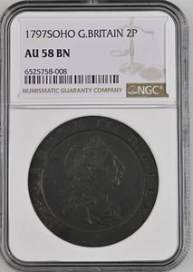 Great Britain GEORGE III 1797-SOHO TWO PENCE NGC AU58 - Borderline UNC - Picture 1 of 2