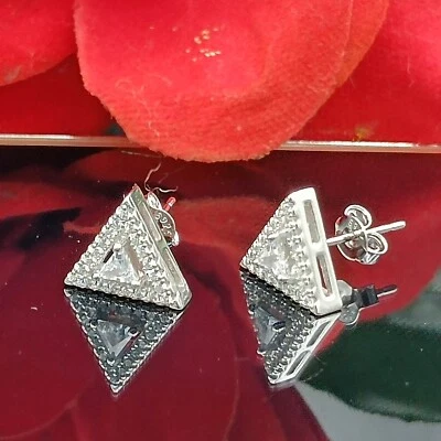 0.50Ct Tringle Cut Simulated Diamond Halo Stud Earrings in 14K White Gold Plated - Image 1 of 4