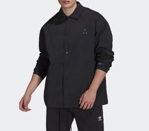 Adidas GP Coach Giacca Nero Blu Bottoni Snap Up Uomo Taglia Large