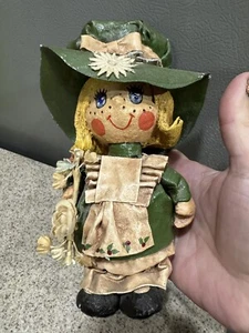 Seltene alte Vintage Pappmaché Puppe 7,25" grünes Kleid süß gruselig Halloween GUC - Bild 1 von 9