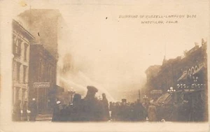 Waterloo IA FIRST Russell-Lampdon Bldg Burns~Firemen Fight Fierce Fire~RPPC 1914 - Picture 1 of 2