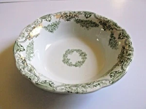 Antike Servierschüssel Neu Kafarf Keramik St Regis grün Blumen Transferware vergoldet - Bild 1 von 11
