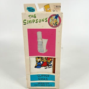 Vintage 1990 The Simpsons Family Slipper Socks  Medium Youth 13 to 6 - Picture 1 of 6