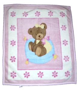 Kidsline Teddybär Kissen Blumen Plüsch Babydecke rosa weiß - Bild 1 von 2