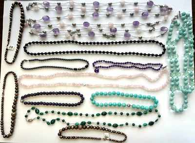 Gemischtes Los Von 14 Amethyst Quarz Malachit Onyx Amazonit Perlen Halsketten - Bild 1 von 4