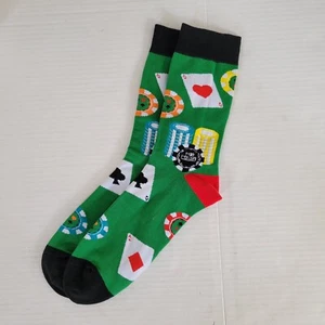  PAR DE CALCETINES DE PÓQUER FICHAS Y TARJETAS DE JUEGO VERDE NOVEDAD PARA HOMBRE 10-12 - Imagen 1 de 7