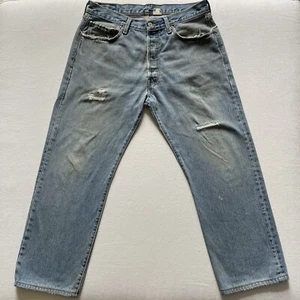 Vintage Levis 501 Jeans Fits 34x28 Distressed Faded Blue Denim Straight Leg Y2K - Picture 1 of 21