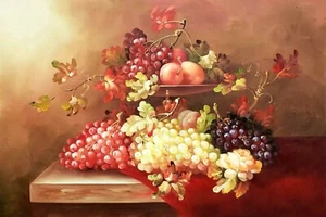 Still Life Floral and Fruit , #2, 24x36 100% Hand painted Oil Painting on Canvas - Picture 1 of 6